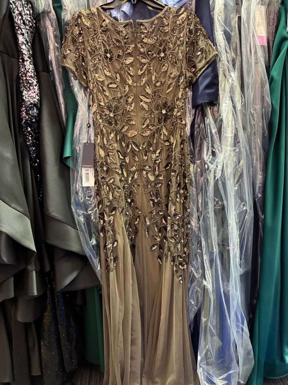 Adrianna Papell Taupe Charcoal Beaded Gown Size 0 NWT Formal MOB MOG GALA Dress - Picture 10 of 10